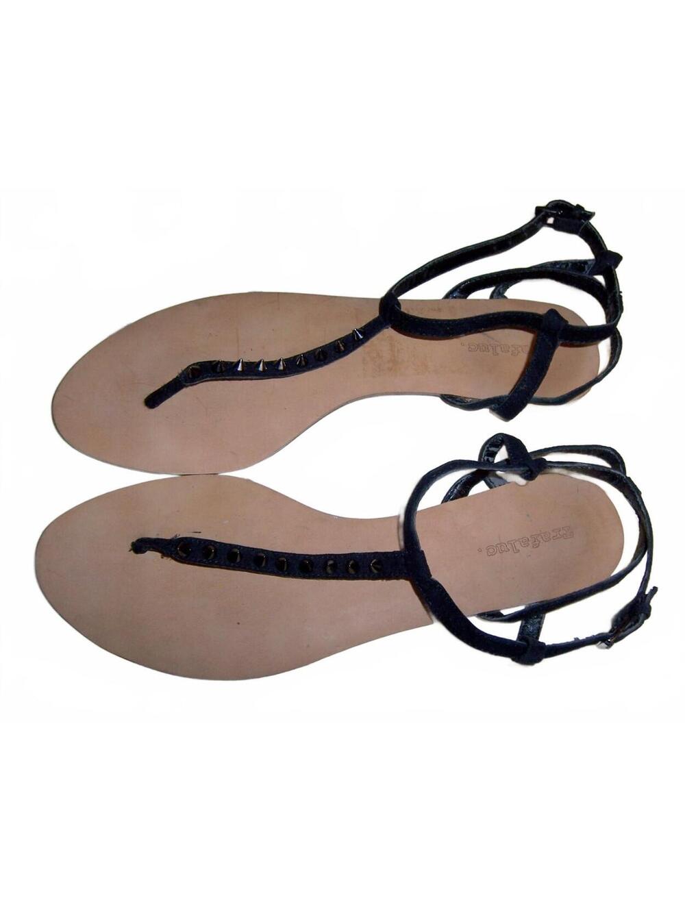 Zara Trafaluc Black Studded T-Strap Flat Sandals 38 US 7.5 - Picture 6 of 8